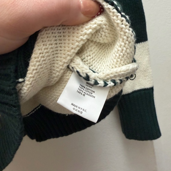 Brandy Melville Green and Cream Striped Sweater- 100% Cotton - Picture 5 of 7